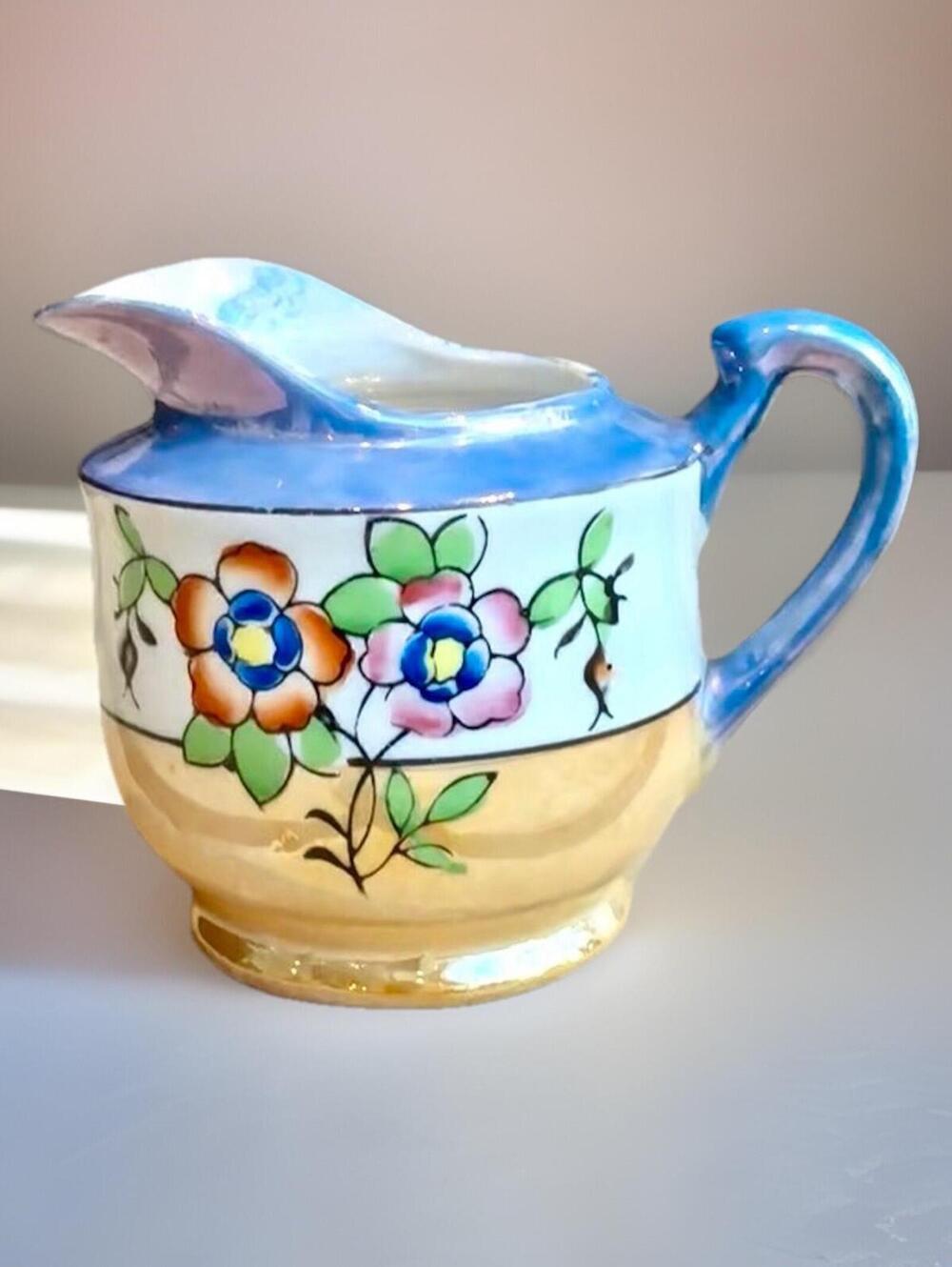 Vintage Japanese Lusterware Creamer Pitcher, Hand-painted 1930-1950 Era